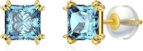 14K GOLD GOLD REAL PRINCESS GEMSTONES BIRDATESTER STURINGS للنساء 6MM 2.5CARAT مربع خلق هدايا مجوهرات من الحجر المولد للذكرى عيد ميلاد هدية عيد الحب لزوجتها in Kuwait