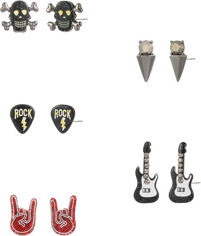 Madison Tyler 5Pairs Funny Studs Earrings Set for Women | Punk Retro Classic Spiked Guitar Rock Hand Skull Earrings | Rock and Roll Accessories for Women in Kuwait