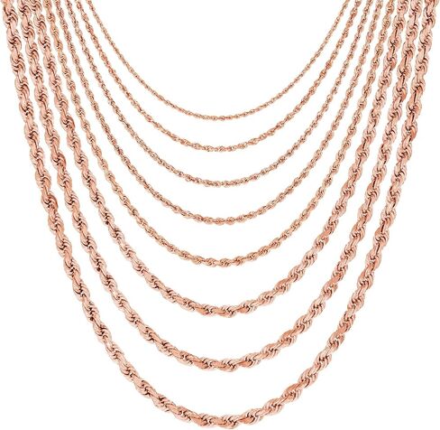 Nuragold 14K Real Rose Gold Rope Diamond Cut Chain Necklace 16"-30" (1.5mm-6mm) Italian Jewelry for Men & Women in Saudi Arabia