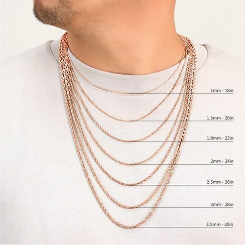 Nuragold 14K Real Rose Gold Rope Diamond Cut Chain Necklace 16"-30" (1.5mm-6mm) Italian Jewelry for Men & Women in Saudi Arabia