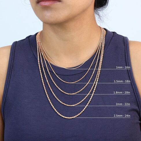 Nuragold 14K Real Rose Gold Rope Diamond Cut Chain Necklace 16"-30" (1.5mm-6mm) Italian Jewelry for Men & Women in Saudi Arabia