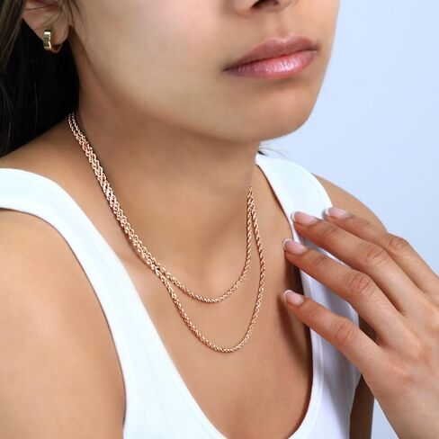 Nuragold 14K Real Rose Gold Rope Diamond Cut Chain Necklace 16"-30" (1.5mm-6mm) Italian Jewelry for Men & Women in Saudi Arabia