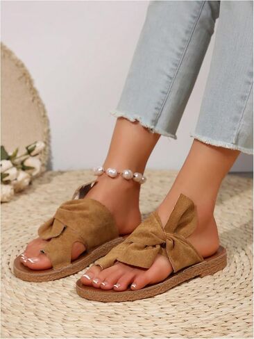 GORGLITTER Women's Rainbow Bow Tie Flat Sandals Vacation Open Toe Thong Sandals Summer Slides Shoes in Kuwait