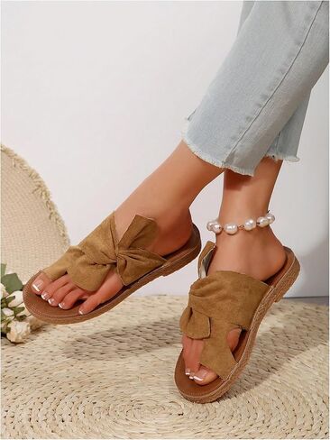 GORGLITTER Women's Rainbow Bow Tie Flat Sandals Vacation Open Toe Thong Sandals Summer Slides Shoes in Kuwait