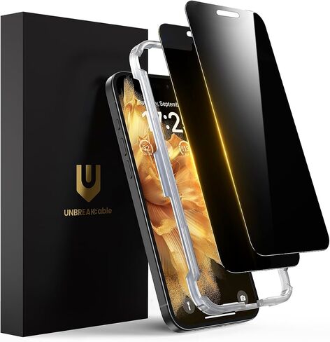UNBREAKcable Privacy Screen Protector for iPhone 15 Pro Max, Full Coverage Shatterproof Tempered Glass [True 28°Anti Spy] [9H Hardness] [Installation Frame] Private Protector for iPhone 6.7"-2 Pack in Saudi Arabia