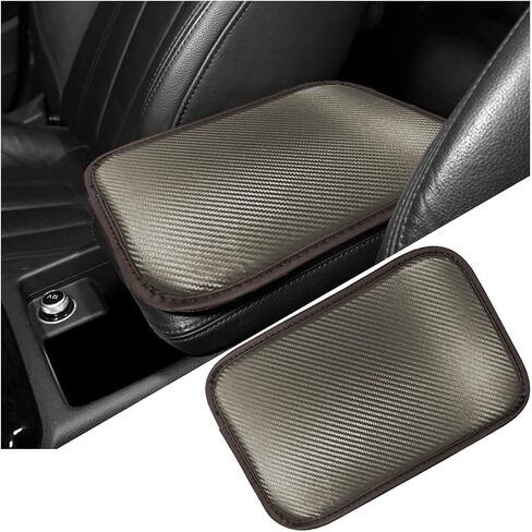 Mandark Carbon Fiber Car Center Console Pad, Leather Vehicle Armrest Seat Box Cover, Waterproof Automotive Interior Central Control Cushion Protector, Universal for SUV, Sedan, Truck (Khaki) in Saudi Arabia