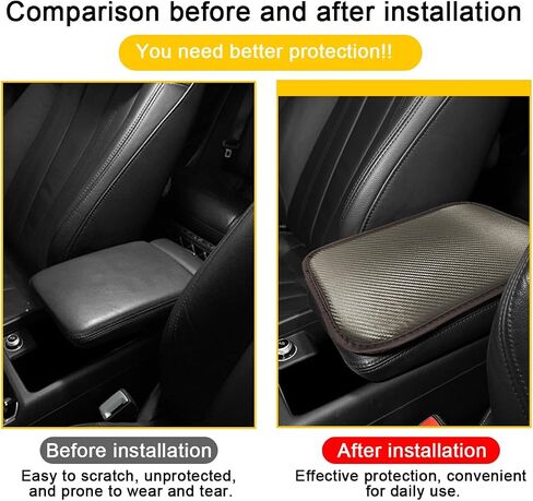 Mandark Carbon Fiber Car Center Console Pad, Leather Vehicle Armrest Seat Box Cover, Waterproof Automotive Interior Central Control Cushion Protector, Universal for SUV, Sedan, Truck (Khaki) in Saudi Arabia