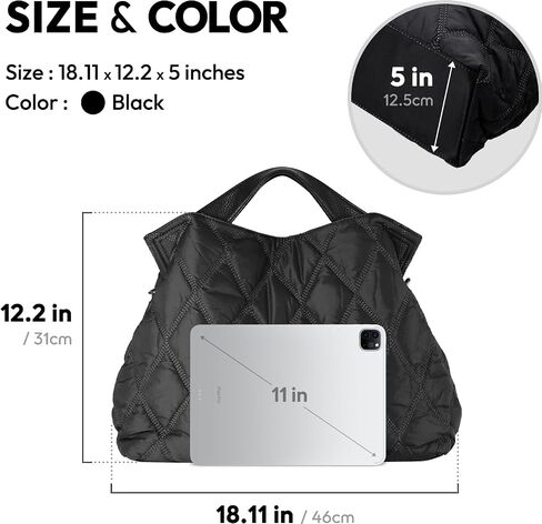 Lightweight Quilted Puffer Tote Bag for Women, Shoulder Bag with Adjustable Straps, Large Capacity Puffy Tote in Saudi Arabia