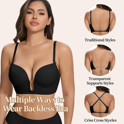 Joyshaper Low Cut Bras for Women Deep Grownge Cleavage Braless Bra Underwire Aptible Up Halter Bra مع أحزمة واضحة in Saudi Arabia