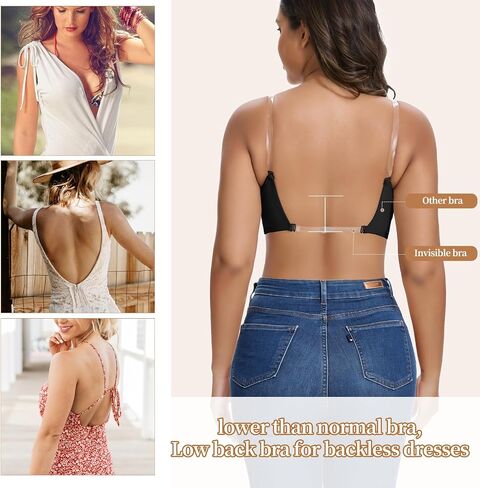 Joyshaper Low Cut Bras for Women Deep Grownge Cleavage Braless Bra Underwire Aptible Up Halter Bra مع أحزمة واضحة in Saudi Arabia