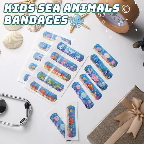 200 Pcs Kid Bandages Bulk Cute Cartoon Bandage Children's Adhesive Flexible Colorful Strip Waterproof Breathable PE Stickers Protection Care Cuts for Ocean Under Sea Party Girl Boy in Kuwait