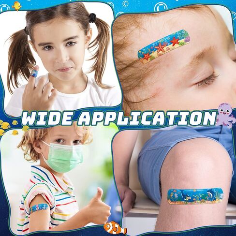 200 Pcs Kid Bandages Bulk Cute Cartoon Bandage Children's Adhesive Flexible Colorful Strip Waterproof Breathable PE Stickers Protection Care Cuts for Ocean Under Sea Party Girl Boy in Kuwait