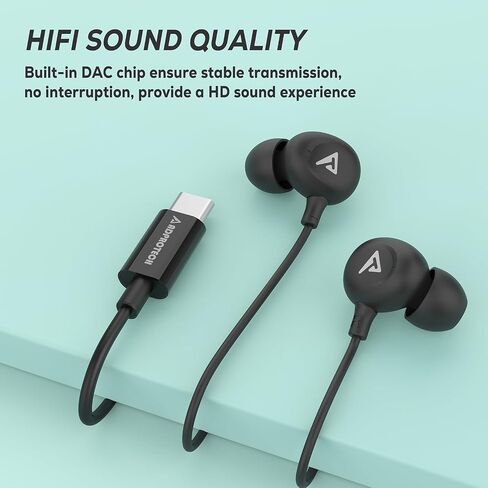 USB C Headphones with Microphone Wired USB C Earphones for Sports and Running Type C Earbuds Hooks Volume Control, Compatible with iPhone 16/15, Samsung, Google and Other Type C Smart Phone, Black in Saudi Arabia
