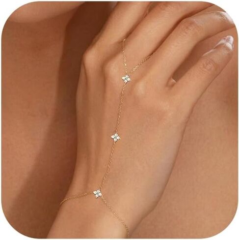 Bracelets for Women 14K Gold Silver Plated Ring Bracelet Hand Chain Dainty Evil Eye Heart Clover Daisy Cubic Zirconia Stackable Link Chain Hypoallergenic Body Jewelry Cute Trendy Gifts in Kuwait