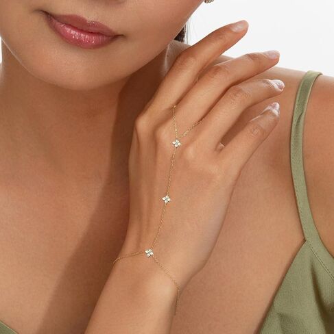 Bracelets for Women 14K Gold Silver Plated Ring Bracelet Hand Chain Dainty Evil Eye Heart Clover Daisy Cubic Zirconia Stackable Link Chain Hypoallergenic Body Jewelry Cute Trendy Gifts in Kuwait