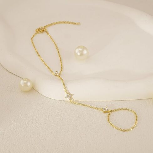 Bracelets for Women 14K Gold Silver Plated Ring Bracelet Hand Chain Dainty Evil Eye Heart Clover Daisy Cubic Zirconia Stackable Link Chain Hypoallergenic Body Jewelry Cute Trendy Gifts in Kuwait