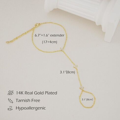 Bracelets for Women 14K Gold Silver Plated Ring Bracelet Hand Chain Dainty Evil Eye Heart Clover Daisy Cubic Zirconia Stackable Link Chain Hypoallergenic Body Jewelry Cute Trendy Gifts in Kuwait