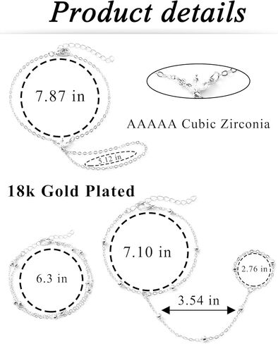 Tornito 9Pcs Hand Chain Bracelet for Women 18k Gold Plated Ring Bracelet Cubic Zircon Bead Flower Finger Bracelet Hand Jewelry Silver Gold Tone Size Adjustable in Saudi Arabia