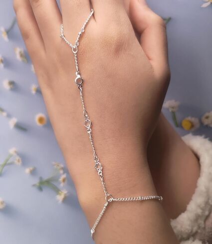 Tornito 9Pcs Hand Chain Bracelet for Women 18k Gold Plated Ring Bracelet Cubic Zircon Bead Flower Finger Bracelet Hand Jewelry Silver Gold Tone Size Adjustable in Saudi Arabia