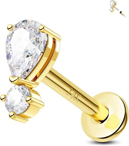 اليهودي 14K الذهب الصلبة الذهب عديمة الخيط الأقراط في الجزء العلوي في دفع tragus stud stud 16g غضروف الغضروف ثقب 8 ملم هولكس مثقوب المجوهر in Kuwait