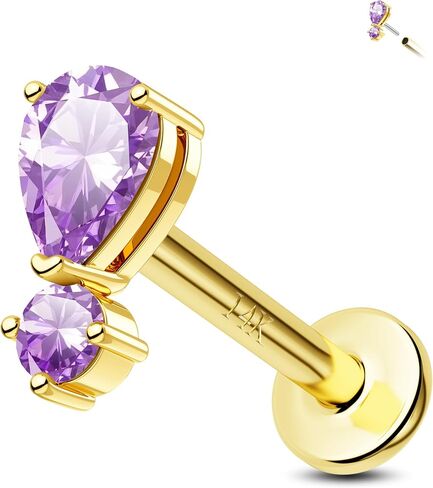 اليهودي 14K الذهب الصلبة الذهب عديمة الخيط الأقراط في الجزء العلوي في دفع tragus stud stud 16g غضروف الغضروف ثقب 8 ملم هولكس مثقوب المجوهر in Kuwait