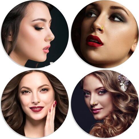 10PCS 20G Gold Nose Ring Hoop, Stainless Steel Zircon Feather Nose Rings for Women Hoop, Cartilage Earrings Lip Ring Piercing Jewelry 8mm in Saudi Arabia