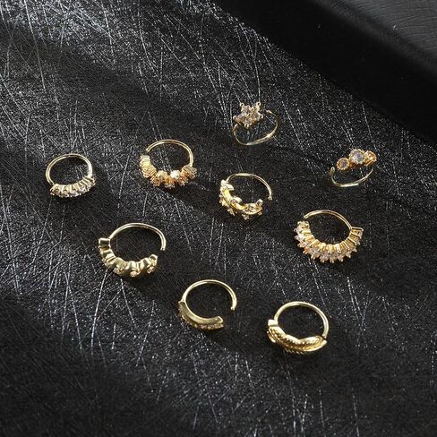 10PCS 20G Gold Nose Ring Hoop, Stainless Steel Zircon Feather Nose Rings for Women Hoop, Cartilage Earrings Lip Ring Piercing Jewelry 8mm in Saudi Arabia