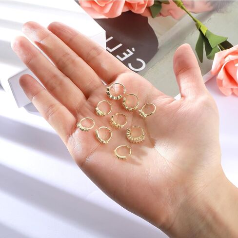 10PCS 20G Gold Nose Ring Hoop, Stainless Steel Zircon Feather Nose Rings for Women Hoop, Cartilage Earrings Lip Ring Piercing Jewelry 8mm in Saudi Arabia