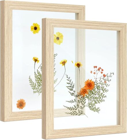 Sonefreiy إطارات الصور العائمة 8x10 مجموعة من 2 ، إطار صور خشبي مزدوج زجاج مضغوط إطارات الزهور 5x7 جدار وشاشة الطاولة هدية لأصدقاء العائلة الزفاف in Kuwait