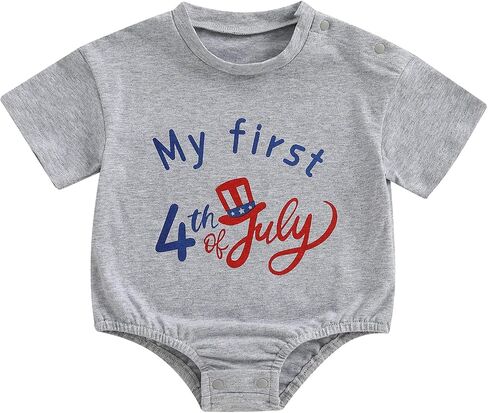 Newborn Baby Boy Girl My 1st 4th Of July Outfit Short Sleeve American Flag Car Firework Print Bubble Romper in Saudi Arabia