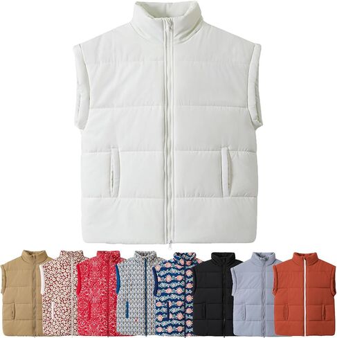 Women's Outerwear Vests Various Print Quilted Warm Cotton Loose Sleeveless Jacket in Saudi Arabia