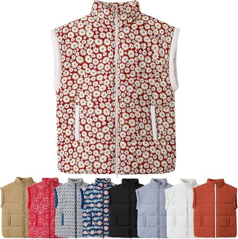 Women's Outerwear Vests Various Print Quilted Warm Cotton Loose Sleeveless Jacket in Saudi Arabia