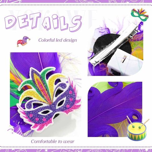 Yokawe Mardi Gras ريشة الرأس يضيء مشبك الشعر مقطع الرأس كرنفال أزياء الأزياء الحزب الإكسسوارات للشعر للنساء in Kuwait