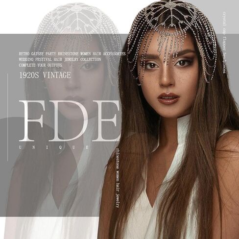 أغطية رأس الحجر الراين Cap عتيقة Crystal Head سلسلة الزفاف زفاف الشعر مجوهرات Gatsby المرأة in Kuwait