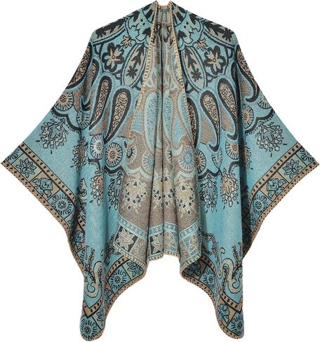 Women's Vintage Pattern Open Front Poncho Cape Shawl Winter Shawl Wraps in Kuwait