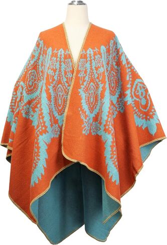 Women's Vintage Pattern Open Front Poncho Cape Shawl Winter Shawl Wraps in Kuwait