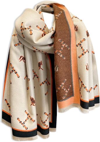 Winter Scarf Cashmere Shawl Women Retro Horse Letter Pattern Warm Pashmina Scarves With Tassel Soft Long Wrap Stole in Saudi Arabia