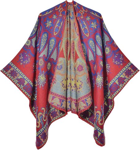 Women's Vintage Pattern Open Front Poncho Cape Shawl Winter Shawl Wraps in Kuwait