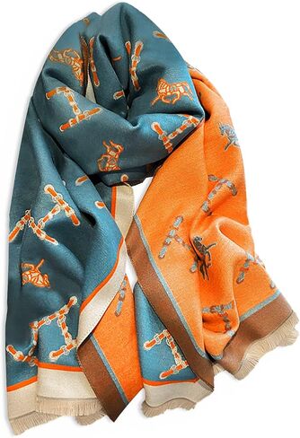 Winter Scarf Cashmere Shawl Women Retro Horse Letter Pattern Warm Pashmina Scarves With Tassel Soft Long Wrap Stole in Saudi Arabia