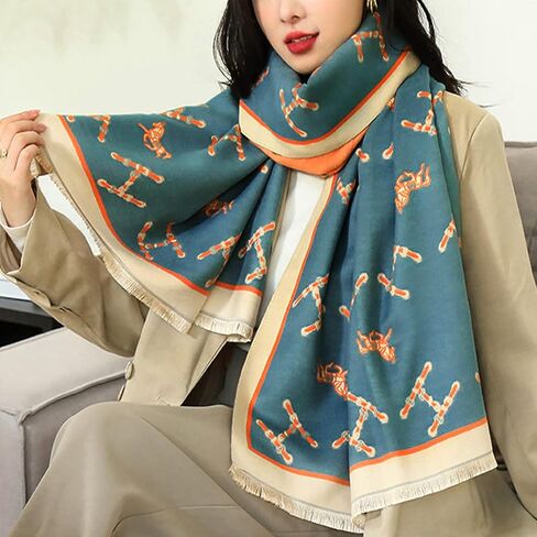 Winter Scarf Cashmere Shawl Women Retro Horse Letter Pattern Warm Pashmina Scarves With Tassel Soft Long Wrap Stole in Saudi Arabia