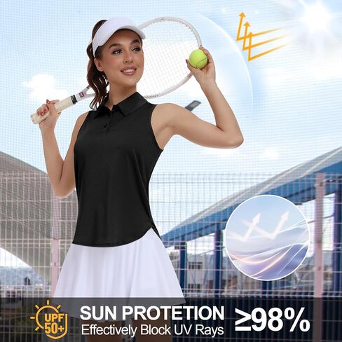 Women Golf Shirt UPF 50+ تنس بلا أكمام قميص بولو قميص جاف في راكباك تجريبي قمم تجريب in Kuwait