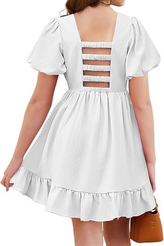 Arshiner Girls Summer Cut-Out Back a-lip line dress sup suplives square square flouse hem vruces in Saudi Arabia