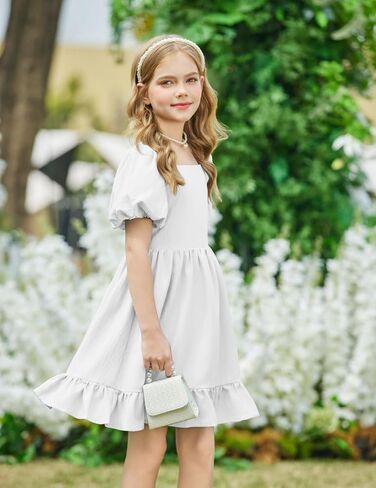 Arshiner Girls Summer Cut-Out Back a-lip line dress sup suplives square square flouse hem vruces in Saudi Arabia