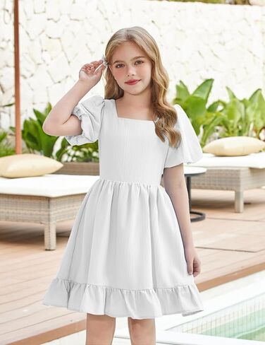 Arshiner Girls Summer Cut-Out Back a-lip line dress sup suplives square square flouse hem vruces in Saudi Arabia
