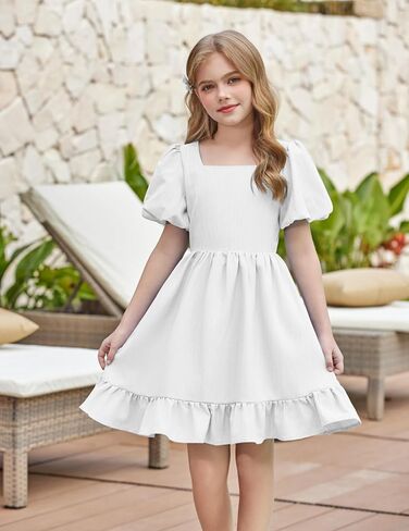 Arshiner Girls Summer Cut-Out Back a-lip line dress sup suplives square square flouse hem vruces in Saudi Arabia