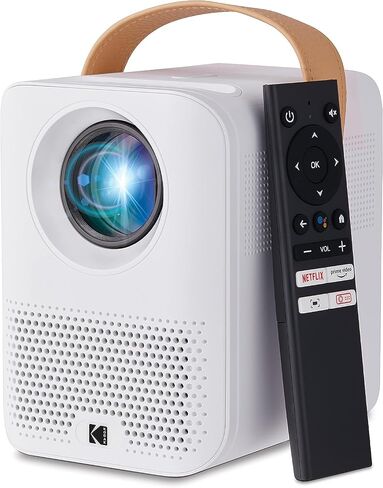 KODAK FLIK HD9 Smart Projector | Mini White Portable Indoor & Outdoor Movie with Android TV Streaming Apps, Wi-Fi and Bluetooth, Built-In Speakers & Voice Remote | FHD 1080p for Screens Up to 120" in Kuwait