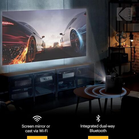 KODAK FLIK HD9 Smart Projector | Mini White Portable Indoor & Outdoor Movie with Android TV Streaming Apps, Wi-Fi and Bluetooth, Built-In Speakers & Voice Remote | FHD 1080p for Screens Up to 120" in Kuwait
