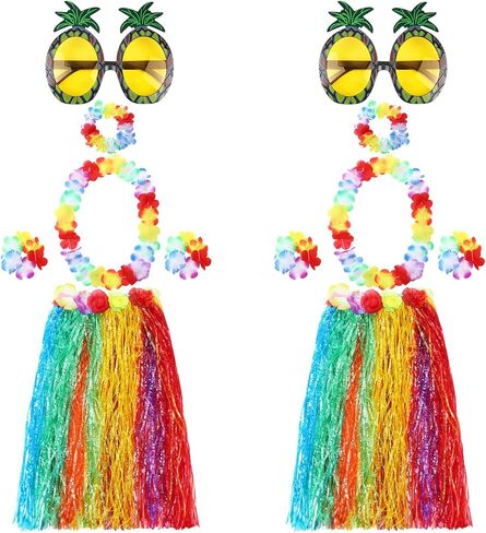 Skylety 2 Sets 60 cm Luau Hula Grass Skirt with Pineapple Sunglasses Flower Accessories for Dance in Saudi Arabia