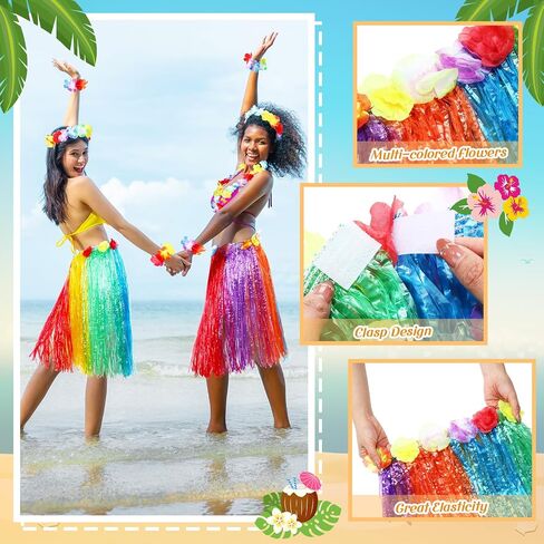 Skylety 2 Sets 60 cm Luau Hula Grass Skirt with Pineapple Sunglasses Flower Accessories for Dance in Saudi Arabia