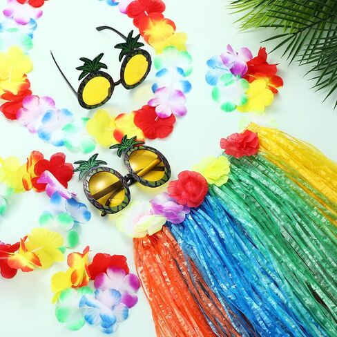 Skylety 2 Sets 60 cm Luau Hula Grass Skirt with Pineapple Sunglasses Flower Accessories for Dance in Saudi Arabia